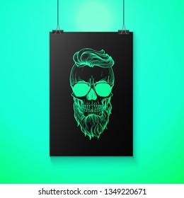 Angry skull with hairstyle, beard and sunglasses, line art. Vector illustration, EPS 10