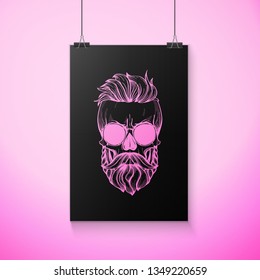 Angry skull with hairstyle, moustaches, beard and sunglasses. Vector illustration, EPS 10
