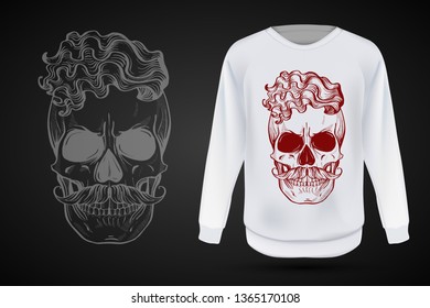 Angry skull with hairstyle and moustaches. Vector illustration, EPS 10