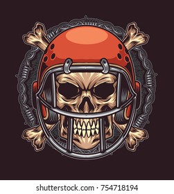 Angry Skull Head Football Helmet with Cross Bone