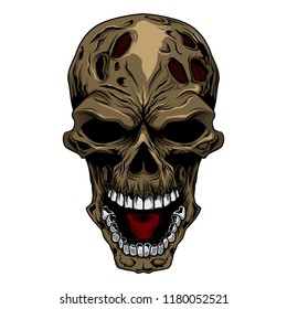 angry skull head vector illustration zombie face