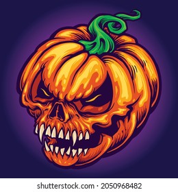 Angry Skull Jack O Lantern Pumpkins Carved Vector illustrations for your work Logo, mascot merchandise t-shirt, stickers and Label designs, poster, greeting cards advertising business brands.