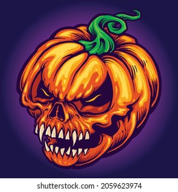 Calavera enojada Jack O Lantern Pumpkins Carved Vector ilustraciones para su trabajo Logo, camiseta de mercadería de mascota, pegatinas y diseños de etiquetas, afiche, tarjetas de felicitación empresa comercial o marca