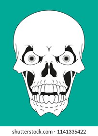 Angry skull with a mad look. Vector illustration.