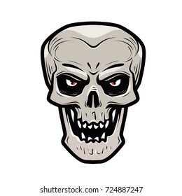 Angry skull. Monster, dead, zombie, halloween, devil symbol. Cartoon vector illustration