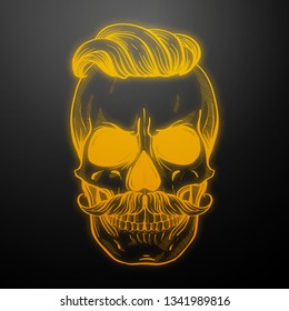 Angry skull with moustaches and hairstyle, line art. Vector illustration, EPS 10