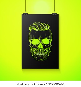 Angry skull with moustaches and hairstyle, line art. Vector illustration, EPS 10