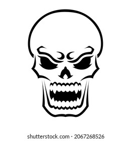 Angry skull. Outline silhouette. Design element. Vector illustration isolated on white background. Template for books, stickers, posters, cards, clothes.