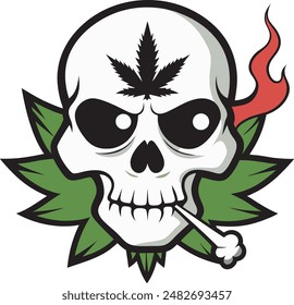 angry skull smoking weed white background