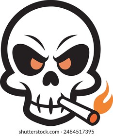 angry skull smoking weed white background