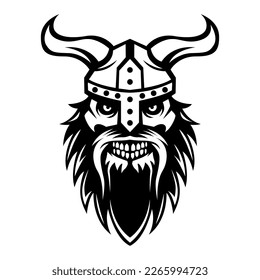 Angry Skull Viking Warrior Vector logo icon symbol black and white