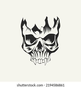 Angry skull white and black vector Illustration.