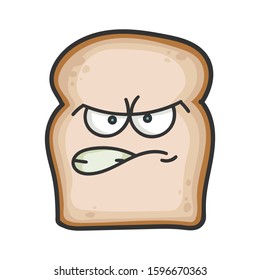 Angry slice of bread cartoon illustration isolated on white