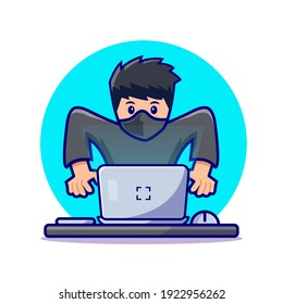 Angry With Slow Computers Cartoon Icon Illustration Technology Icon Concept Isolated Flat Cartoon Style