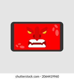 Angry smartphone. grumpy phone. Red with wrathful gadget