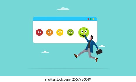 angry or smile face review, customer satisfaction survey, user emoticon experience, client questionnaire, people choose a smile face icon rating for the experience of purchasing a product or service