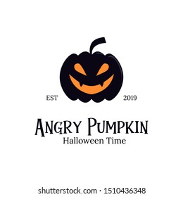 Angry and Smile Pumpkin Logo template concept for Halloween celebration. vintage and retro style in autumn night. scary ghost in october party.