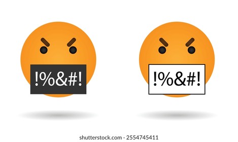 Angry Smiley Swearing Censored Language. Emoticons and emotional expressions concept vector art