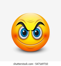 Angry smiling emoticon, emoji - vector illustration

