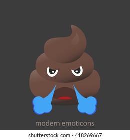 Angry With Smoke Poo Icon. Shit Emoticons. Poop Emoji Face Isolated. 