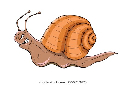 Angry Snail character. Vector illustration of a cartoon snail