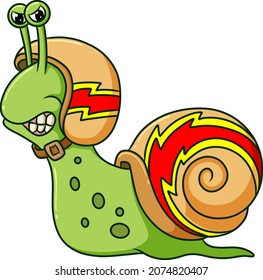 The angry snail with the helmet is doing the race of illustration