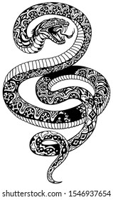 angry snake. Black and white tattoo style isolated vector illustration