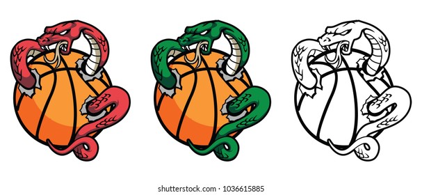 angry snake brake out the basketball ball mascot vector