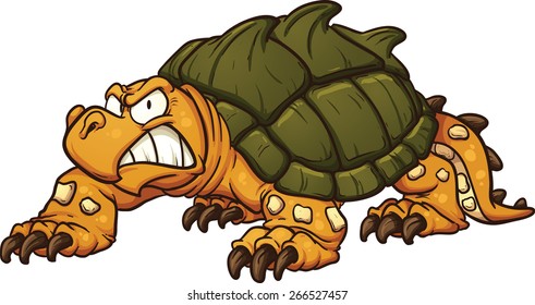 Angry Snapping Turtle. Vector Clip Art Illustration With Simple Gradients. All In A Single Layer.