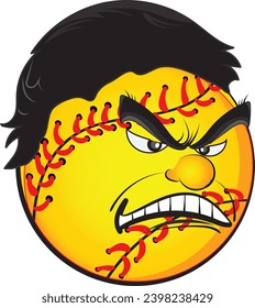 An angry softball Illustration, softball illustration, cartoon softball