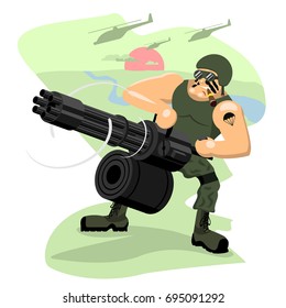 Angry soldier with machine gun