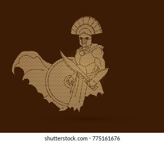 Angry Spartan warrior with Sword and shield designed using geometric pattern graphic vector.