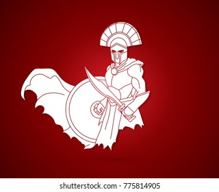 Angry Spartan warrior with Sword and shield graphic vector.