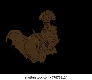 Angry Spartan warrior with Sword and shield designed using dots pixels graphic vector.