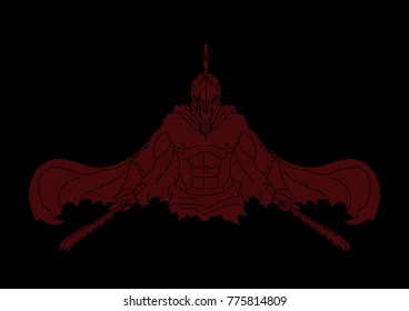 Angry Spartan warrior with Swords  designed using dots pixels graphic vector.