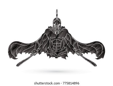 Angry Spartan warrior with Swords  designed using grunge brush graphic vector.