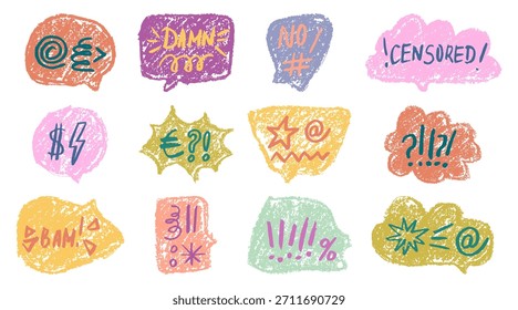  Burbuja de discurso enojado con palabras groseras e icono de cráneo. Marco de dibujos animados de estilo cómico dibujado en textura de crayón.  Ideal para escenas de diálogo que muestran emociones intensas y lenguaje ofensivo