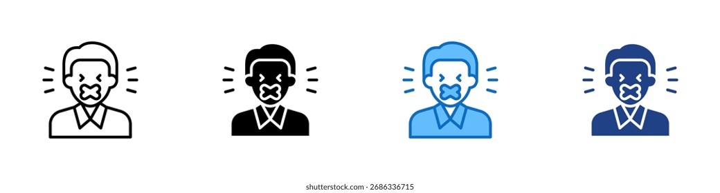 Vetor de Design de Ícone de Estilo Múltiplo - Homem com boca fechada e marcas irritadas, simbolizando silêncio, frustração ou desacordo