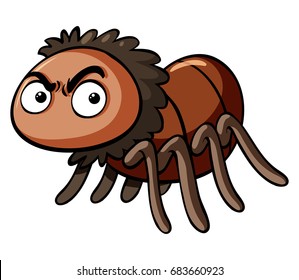 Angry spider on white background illustration