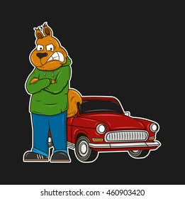 angry squirrel near the car