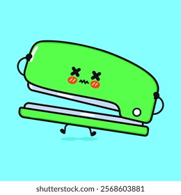 Angry Stapler character. Vector hand drawn cartoon kawaii character illustration icon. Isolated on blue background. Sad Stapler character concept