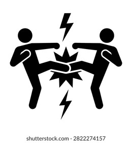 Angry stick figures fighting with kicking legs and lightning bolts, symbolizing conflict