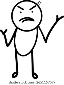 Angry Stickman Expression Vector Outline