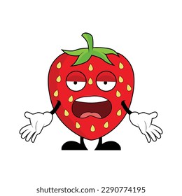 Angry Strawberry Fruit Cartoon Character. Suitable for poster, banner, web, icon, mascot, background