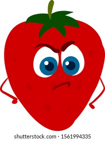 Angry strawberry, illustration, vector on white background.