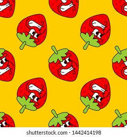 Angry strawberry pattern seamless. Evil berry background. fruit Vector texture
