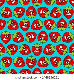 Angry strawberry pattern seamless. Evil berry background. fruit Vector texture
