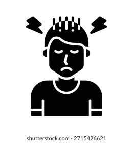 Ilustración vectorial enojada del avatar del hombre de la tensión, icono sólido del estilo