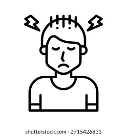 Angry Stress Man Avatar Vector Illustration, Line Style Icon