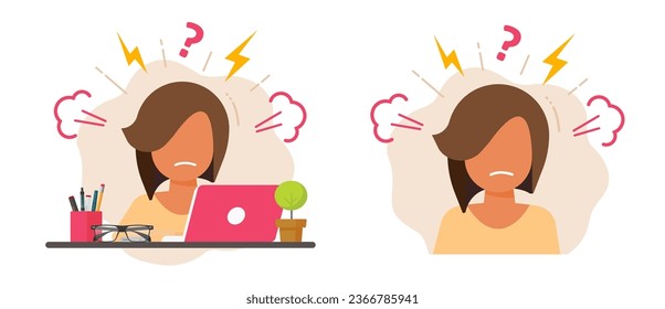 Angry stressed woman girl office worker icon vector graphic illustration flat cartoon, female boss hating sad negative mood shout scream, rage dissatisfaction unhappy furious annoyed person image